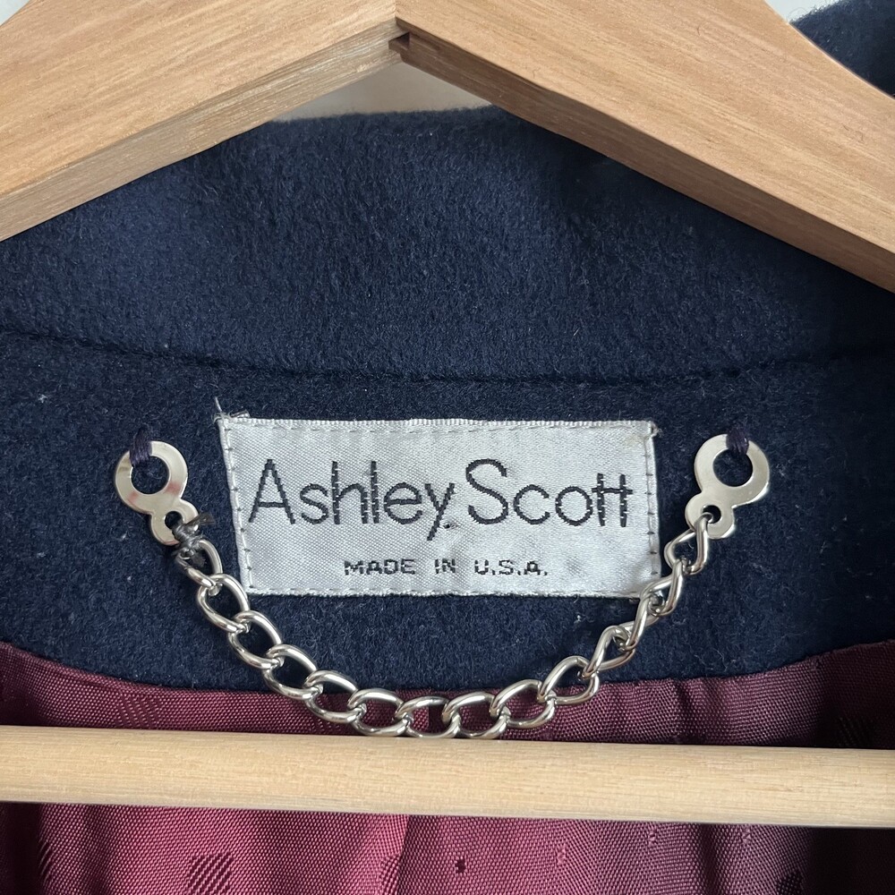VTG Ashley Scott Women’s M/L Navy Blue 100% Wool USA Maxi Long Coat 80s/90s EXC - Picture 8 of 12